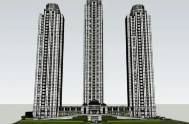 SketchUp Model of a Modern Super High-Rise Office Building with Ground Floor Retail-BIM WORLD