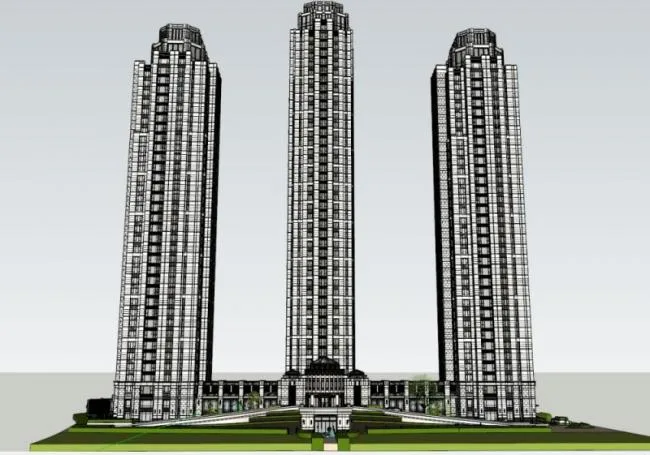 Sketchup Office Model | Super high-rise office building, ground floor commercial, modern style