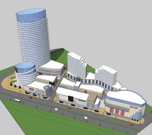 Sketchup Complex Model | High rise office building, commercial street, multi story mixed use complex, modern style