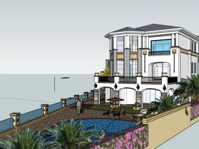 Sketchup Villa Model | Single Family Villa, Classical Style