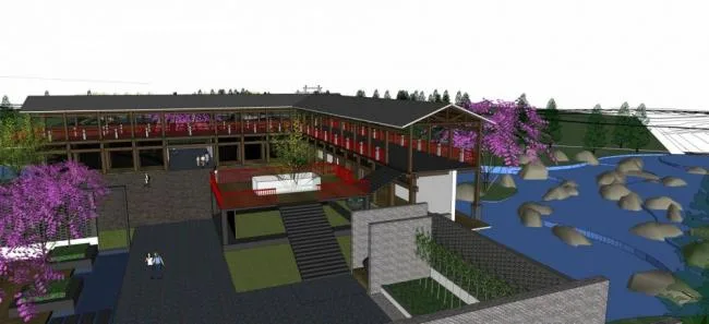 Sketchup Landscape Model | Park Landscape, Bridge, Urban Sketch, Dam, Multi story, Chinese Style