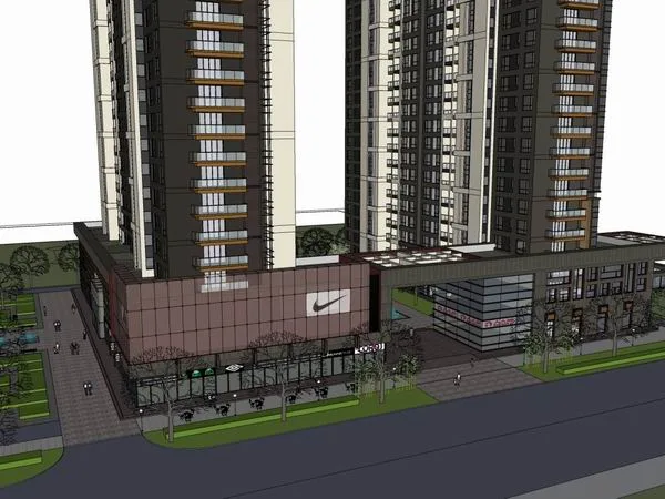 Modern High-Rise Residential with Ground-Floor Commercial Space | SketchUp Model