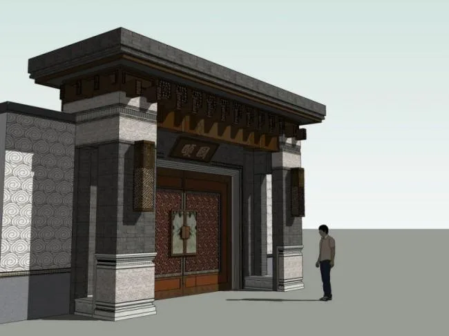 Sketchup Sketch Model | Large Mansion Front Door, Chinese Style, Sketch, Front Door