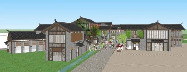 Sketchup Business Model | Commercial Street, New Chinese Style