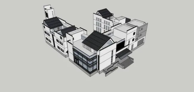Sketchup Business Model | Multi story Clubhouse, Commercial Building, New Chinese Style