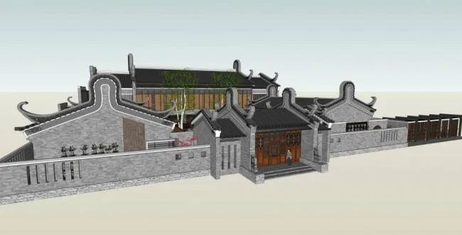 Sketchup Residential Model | Multi story Courtyard, Chinese Style, Residential Architecture