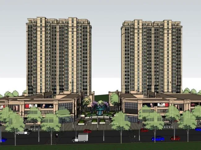 Sketchup Residential Model | Super high-rise residential, ground floor commercial, residential building, classical style