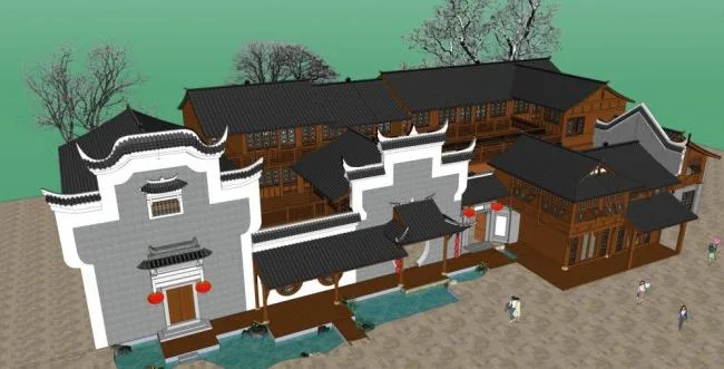 Sketchup Business Model | Multi story clubhouse, commercial building, Chinese style