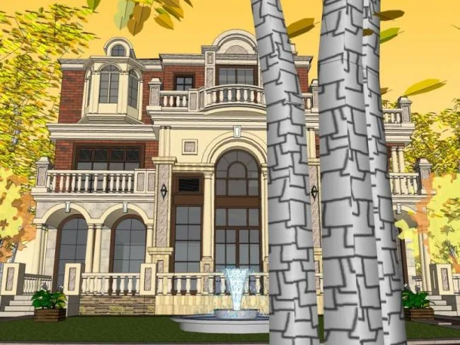 Sketchup Villa Model | Single Family Villa, Classical Style