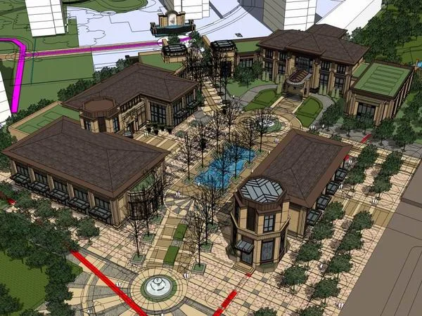 Sketchup Business Model | Multi story commercial street, pedestrian street, classical style