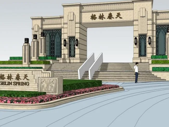 Sketchup Landscape Model | Square Landscape, Entrance, Classical Style