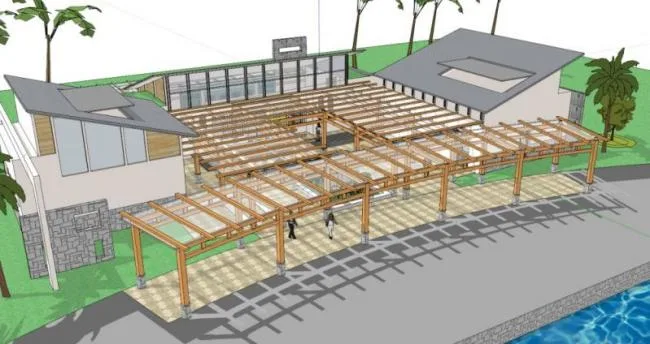 Sketchup Cultural Model | Multi story Glass Corridor Courtyard Activity Center, Cultural Architecture, Modern Style