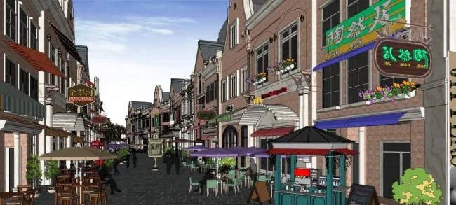 Sketchup Business Model | Multi story Commercial Street, Facade, Commercial Building, Shopping Mall, European Style