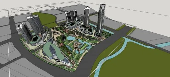 Sketchup Complex Model | Super High rise Commercial Complex, Office Area, Hotel, Alien, Modern Style
