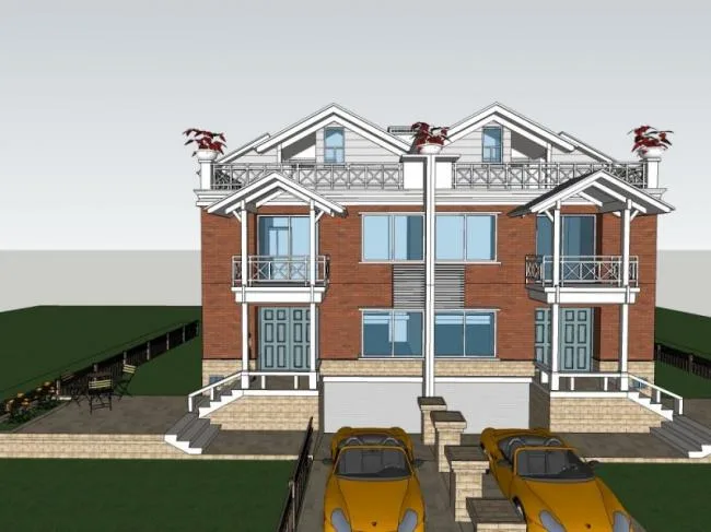 Modern Twin Villa Design | SketchUp 3D Model