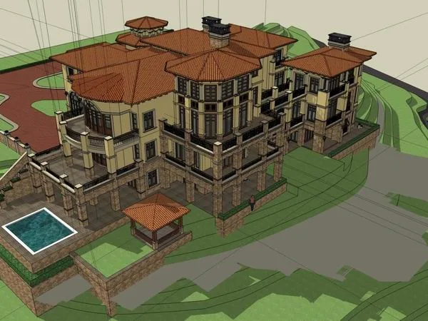 Sketchup Business Model | Multi story Commercial Club, Classical Style