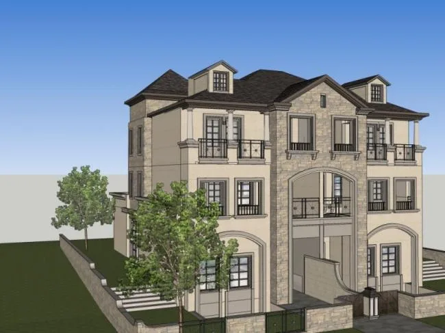 Sketchup Villa Model | Twin Villa, Modern Style