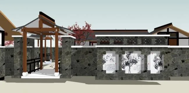 Sketchup Business Model | Business Club, Chinese Style, Courtyard, Landscape Design