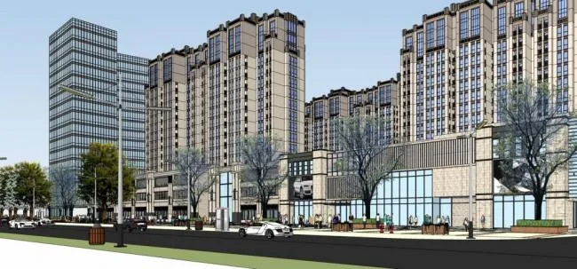 Sketchup Complex Model | Commercial Complex, neoclassical style, hotel office, multi story commercial podium, high-rise residential building