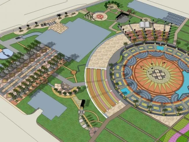 Sketchup Landscape Model | Square Landscape, Classical Style