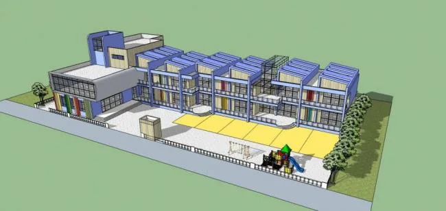 Sketchup School Model | Multi-story Kindergarten, School, Educational Building, Children's Playground, Modern Style