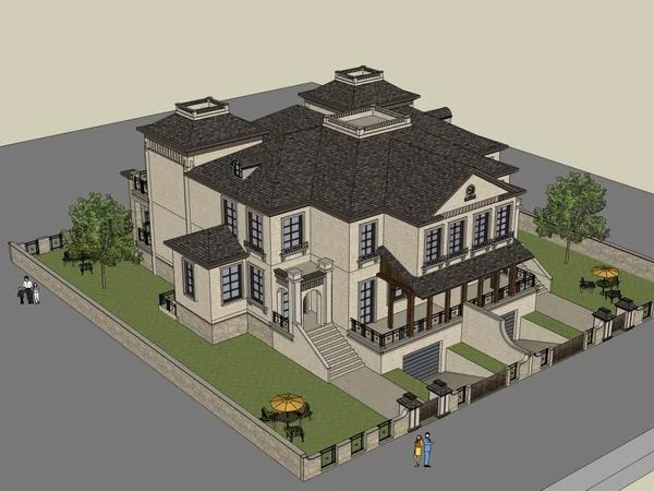Sketchup Villa Model | Single Family Villa, Classical Style