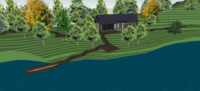 Sketchup Landscape Model | Lakeside Park Landscape, Urban Sketch, Dam, Single Story, Chinese Style