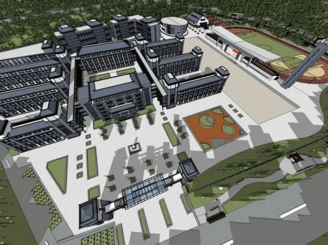 Sketchup School Model | Multi-story School, Campus Educational Architecture, Chinese Style