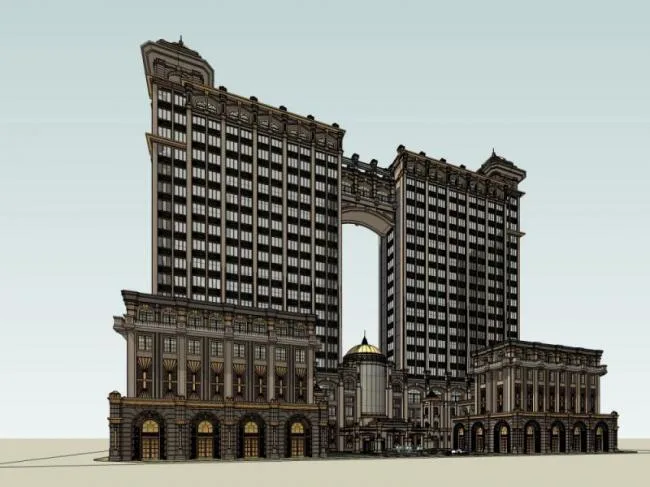 Sketchup Business Model | High rise commercial buildings, European classical style