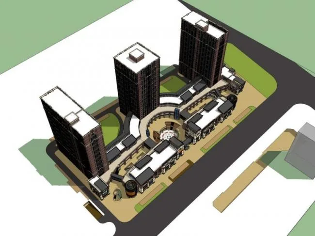 Sketchup Complex Model | Multi story Commercial and Residential Complex, Residential, Ground Floor Commercial, Classical Style