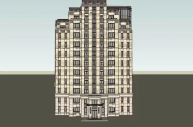 Classical 12-Story High-Rise Residential Building SketchUp Model-BIM WORLD
