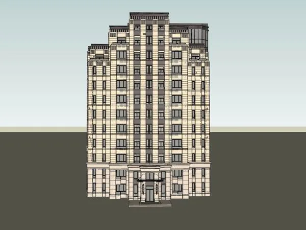 Classical 12-Story High-Rise Residential Building SketchUp Model