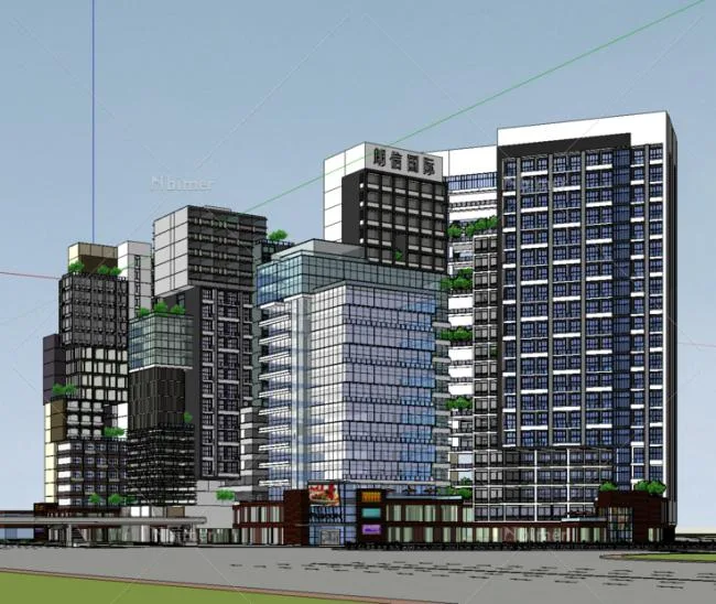 Sketchup Residential Model | High rise residential communities, apartments, street side commercial areas, residential buildings, modern style