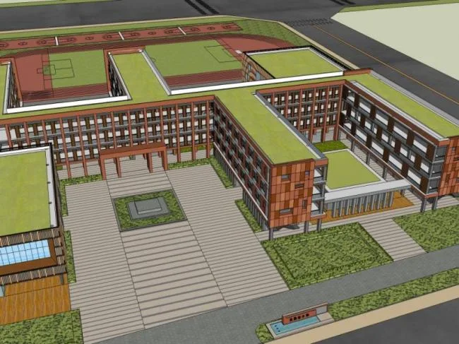 Sketchup School Model | Multi story Elementary School, Campus Educational Architecture, Modern Style