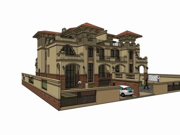 Sketchup Villa Model | Twin Villa, Classical Style
