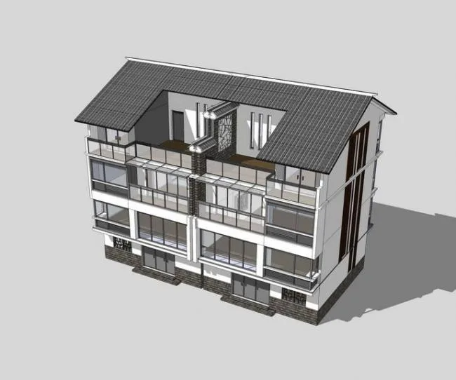 Sketchup Residential Model | Multi story Rural Residence, Residential Building, Chinese Style