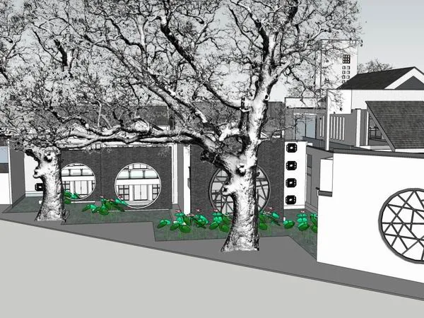 SketchUp Business Model: Multi-Story Modern Chinese Commercial Street Visitor Center