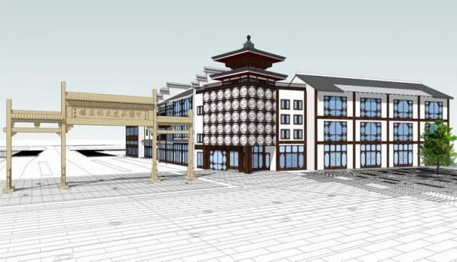 SketchUp Multi-Story Hotel Model Featuring Traditional Chinese Design