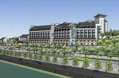 Modern Multi-Story Hotel Model in SketchUp Inspired by Chinese Design-BIM WORLD