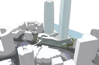 SketchUp Complex Model: Modern High-Rise Commercial Street with Office and Hotel Spaces-BIM WORLD