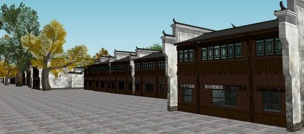 Sketchup Business Model | Multi story Huizhou style commercial street, public buildings, classical style