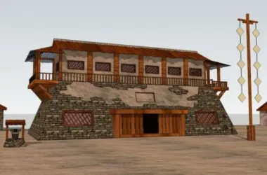 SketchUp Model of a Multi-Story Chinese Post Station in Ancient Architectural Style-BIM WORLD