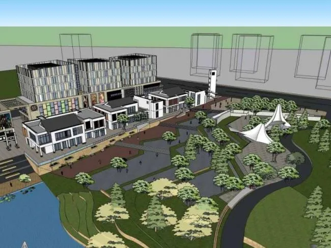 Sketchup Business Model | Multi story Park Commercial Street, New Chinese Style