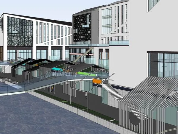 SketchUp Business Model: Multi-Story Commercial Street in Modern Chinese Style