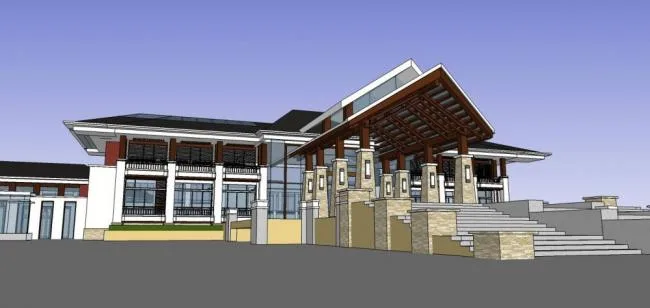 Sketchup Business Model | Multi story Commercial Club, Southeast Asian Style