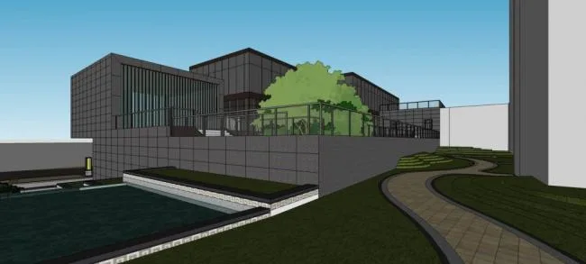 SketchUp Business Model: Multi-Story Clubhouse and Modern Commercial Building Design