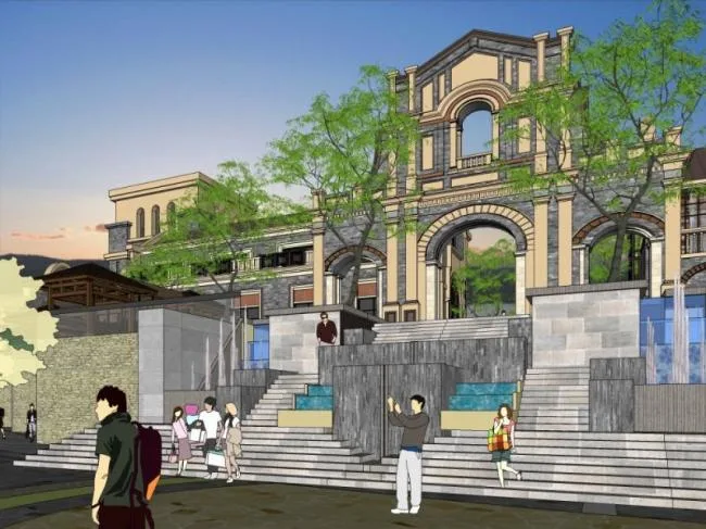 SketchUp Business Model: Multi-Story Commercial Street in Chinese Style