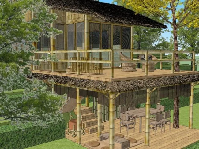 Sketchup Landscape Model | Bamboo House, Classical Style
