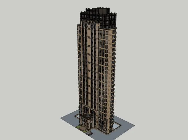 Sketchup Residential Model | High rise residential building, classical style, 30 floors