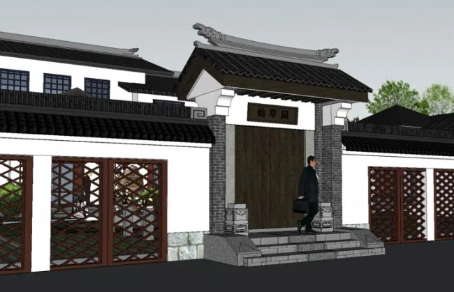 SketchUp Hotel Model: Chinese-Style Health Park for Vacation and Leisure